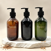 Botol Pompa Plastik PET Kosong Amber 300ml 500ml untuk Logo Kustom, Dispenser Lotion, Perawatan Kulit, Sabun Mandi, Sabun Cuci Tangan, Gel, Sampo