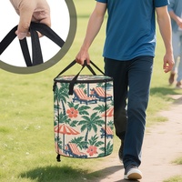 Poubelle extérieure pliable personnalisée avec chaises de resort, motif îles du Pacifique, couvercle zippé et poignées de transport