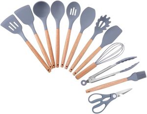 19-Piece Eco-Friendly Modern <b>Silicone</b> Kitchen Utensil Set with Wooden Handles and Storage - Product Image 3