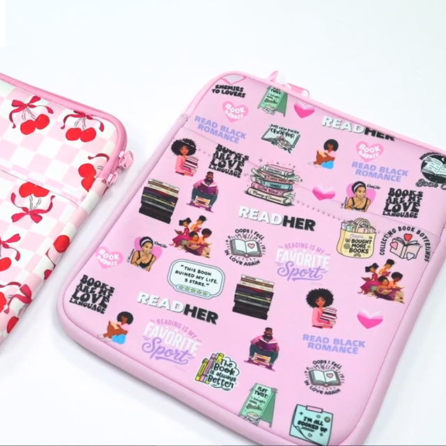 Custom Neoprene Zipper Book Sleeve Case Tablet Cover with Pocket Protective Tablet Bag for Kindle