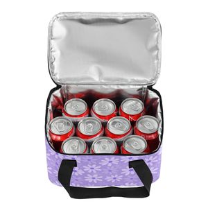 Purple Daisy Flower Custom Logo Picnic Bag Aluminum foil Cooler Bag Reusable Lunch Tote Insulated Lunch Box with 2 Handles - Product Image 5