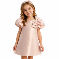 Robe de Soirée Princesse Rose Champagne en Satin pour Filles, avec Manches Bouffantes en Organza et Nœud, Robe de Cérémonie pour Enfants, Boutique de Robes de Demoiselle d'Honneur