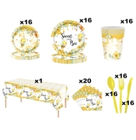 HAWIN 117 pièces – Vaisselle et décorations pour fête prénatale, anniversaire, Pâques, Noël – Thème abeille printanière – Sert 16 invités