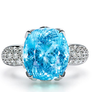 Anillo de Diamantes de Oro Blanco para Mujer F506, Corte Ovalado, Color G Natural, Joyería de Compromiso, Piedra Principal Topacio Azul, Diamantes Laterales - Product Image 2