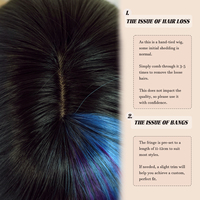 Perruques synthétiques longues et droites de 34 pouces, ombrées noir à bleu, avec mèches, franges, en fibre résistante à la chaleur, aspect mat naturel