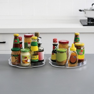 Transparent Double-Tier Standing Type PS Material Home Cosmetics & <b>Kitchen</b> <b>Rack</b> Rotating Storage Tray & Seasoning <b>Rack</b> - Product Image 3