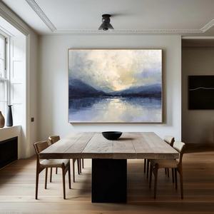 Pintura Texturizada, Arte Contemporáneo para Pared, Lienzo, Pintura al Óleo de Atardecer sobre Lago Sereno, Reflejos de Agua Tranquila, Arte para el Hogar y la Galería - Product Image 1