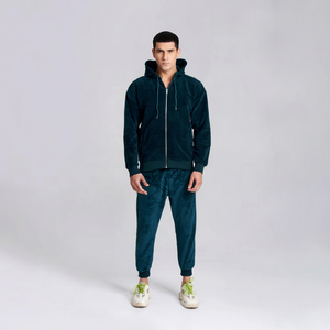 Chándal Unisex con Capucha en Color Verde Azulado Oscuro, Cierre con Cordón, Secado Rápido, Bolsillos Laterales, Ropa Casual de Otoño, Poliéster - Product Image 1