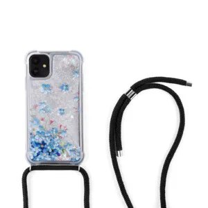 Pemasok Aksesori Unik Mewah Lanyard Akrilik Casing Lunak Bertali Cincin Crossbody Casing Ponsel untuk Iphone 11