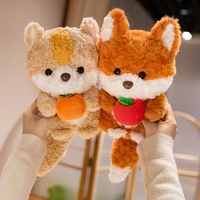 Schattig krullend pluizig vos-eekhoorn knuffeldier met fruit, zacht knuffeldier vos-eekhoorn pop voor kinderen verjaardagscadeau