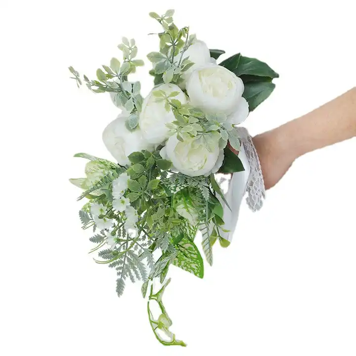 artificial peony bridal bouquet water drop