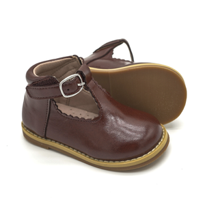 Chaussures plates pour bébé en cuir véritable marron avec boucles en T personnalisées, semelle en caoutchouc - Product Image 4