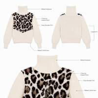 Pull court en tricot à col roulé pour femme, motif léopard, manches ballon, pour tenues décontractées d'automne et d'hiver