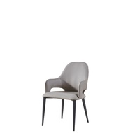 Chaise de salle à manger grise en cuir PU rétro style nordique moderne avec pieds en métal noir pour salon et maison