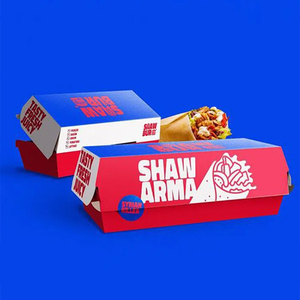 UAE Logotipo personalizado Shawarma Wrap Salchicha Barbacoa corndog box to go bandeja de cartón cajas de papel Hotdog Packaging Clamshell