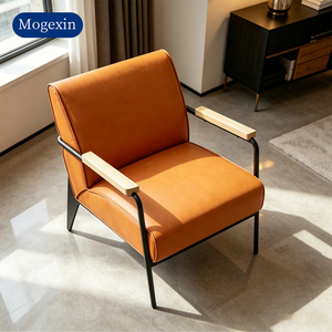 Modern Orange PU Leather Accent Chair Set Lounge Chair with Metal Legs & <b>Side</b> <b>Table</b> for Living Room - Product Image 3