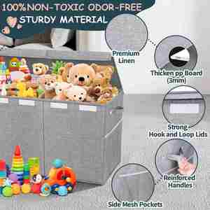 Boîtes de rangement pliables en tissu pour enfants, cubes organisateurs, boîtes de rangement pour jouets pliables de grande taille avec couvercle - Product Image 4