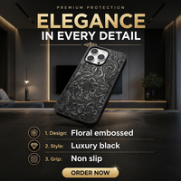 Étui de téléphone personnalisé en cuir microfibre pour iPhone 15 Pro Max, motif floral en relief 3D, techniques de gravure protectrices