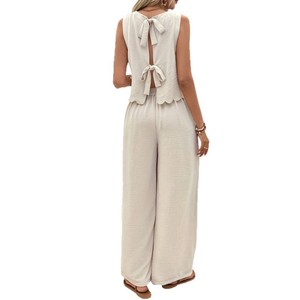 Conjunto de Pantalones Anchos y Chaleco sin Mangas para Mujer, Color Sólido, Estilo Casual de Verano, Tallas SMLXLXXL, Estilo Europeo y Americano - Product Image 5