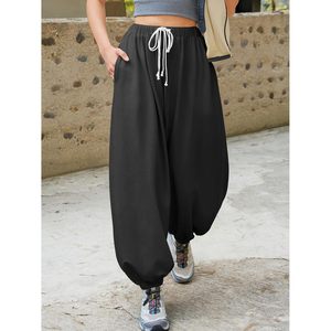 Pantalones Harem Holgados para Mujer, Cintura Elástica con Cordón, Ajuste Holgado, Pantalones Casuales para Hacer Ejercicio con Bolsillos, Tejido de Punto Transpirable - Product Image 2