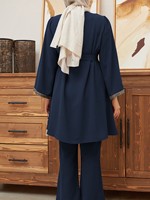 2025 chaud nouveau Design femme islamique costume modeste mode diamant taille ceinturé Blouse et pantalon deux pièces ensemble femmes vêtements musulman