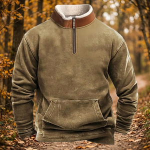 2025 New <b>Men's</b> Casual Loose Fit Quarter Zip <b>Cardigan</b> Sweater European Size Stand Collar Jacquard Design Solid Pattern Winter - Product Image 2