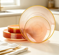 Assiettes à dîner transparentes en ambre de haute qualité, bord doré texturé, ensemble d'assiettes rondes, vaisselle de luxe pour mariage, fête à domicile, banquet