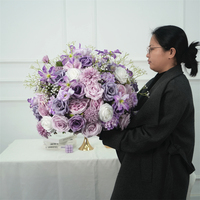DKB Wholesale Boule de fleurs artificielle réaliste de 50 cm, faite à la main, couleur violet intense, pour décoration de centre de table de mariage