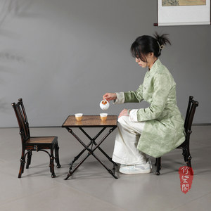 Bamboo Folding Tea <b>Table</b> Set 3 Piece Portable Outdoor Asian Style <b>Dining</b> Room Furniture - Product Image 1