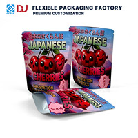 Staande zak voor kersenfruit, Kawaii-print, voedselveilig, met ritssluiting en afgeronde hoeken, voor verpakkingen van gedroogd fruit en snoep.