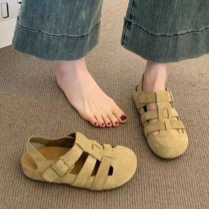 Retro Forest Closed Toe Mule Slippers 2025 Summer Hollow Out Woven Two Wear Soft Flat Pig Cage Casual <b>Sandals</b> - Product Image 4