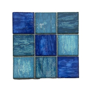 Mới nhất thiết kế mộc mạc màu xanh sứ gốm Gạch <span class=keywords><strong>Mosaic</strong></span> bóng nội thất biên giới cho hồ bơi Cube 3D thiết kế - Product Image 1