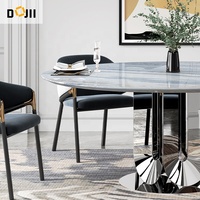 Ensemble de 4 meubles de salle à manger élégants de haute qualité en argent brillant avec dessus en marbre de cuisine nouveau modèle avec table ronde