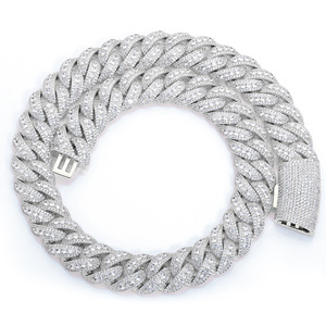 Cadena Cubana Plateada de 22mm de Ancho con Circonitas para Hombre y Mujer, Eslabones de Rodio, Estilo Hiphop Rock Geométrico, Regalo para Compromiso, Fiesta o Boda - Product Image 3