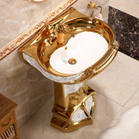 Cuvette de toilette en céramique vintage de luxe deux pièces couleur lavabo de salle de bain siège de toilette en or ensemble de toilette en or
