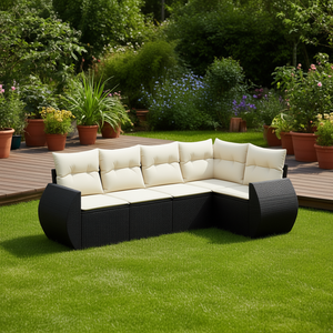 Ensemble de canapés de jardin en rotin noir avec coussins en polyester, mobilier d'extérieur au design contemporain - Product Image 2