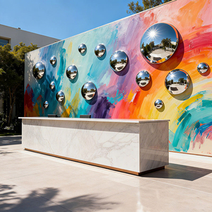 Sfera Semisferica <span class=keywords><strong>in</strong></span> Acciaio Inossidabile Lucidato Argento di Lusso, Varie Dimensioni, Superficie a Specchio, Impermeabile, 500mm, per Giardino Esterno - Product Image 6