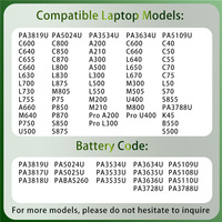 بطارية لابتوب PA3819U PA5024U PA3534U PA5185U PA3634U PA5109U لساتل توشيبا C660 C850 A200 C55 L50 L750 L300 Series