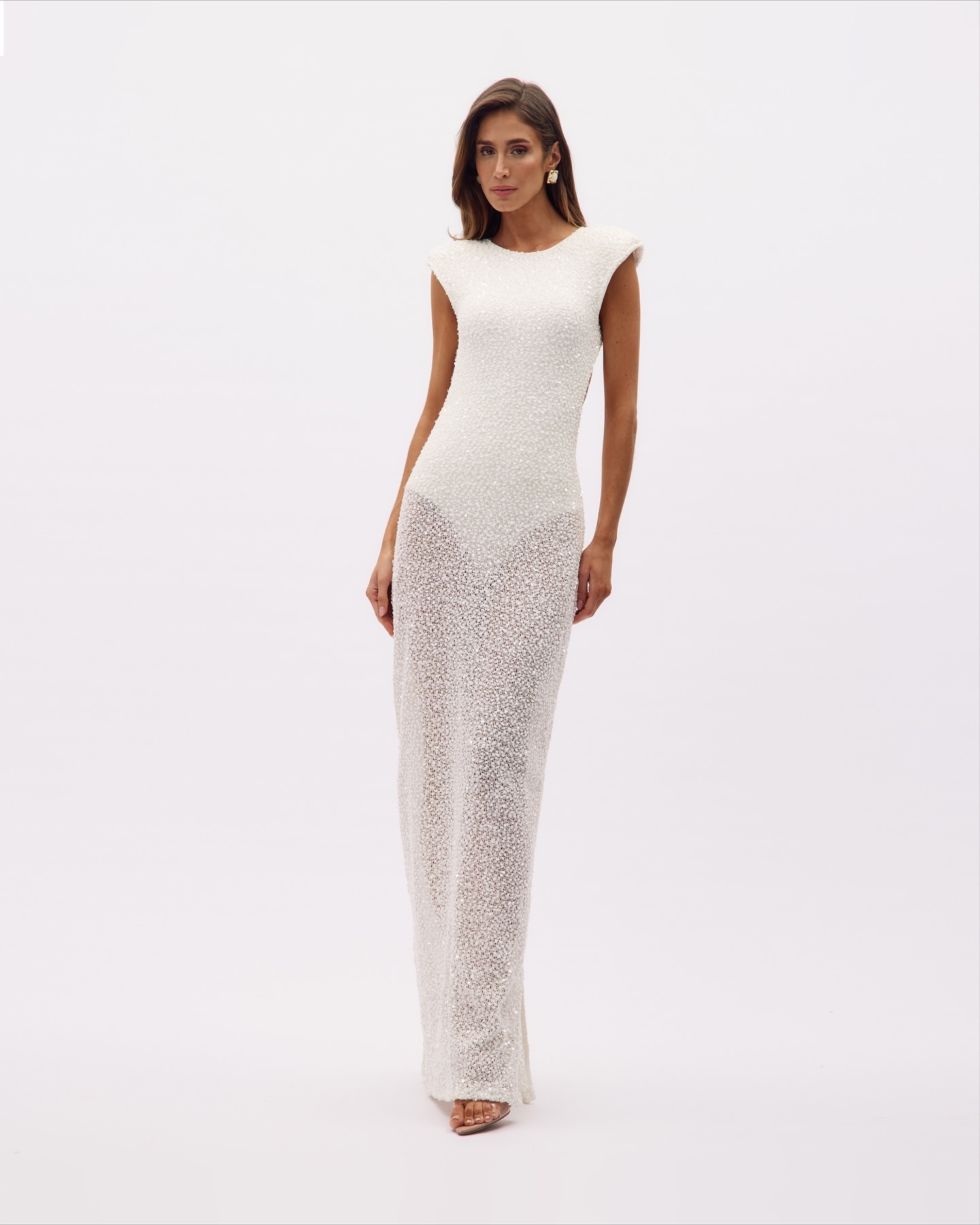 blue dress for baby girl Francoise White Cowl Neck Backless Maxi Dress With Lace Insert – Club L  London main image 1