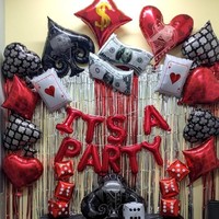 Ensemble de décoration de fête d'anniversaire sur le thème du casino avec des ballons de style Las Vegas à motifs de dollars pour la fête des pères sur le thème du poker