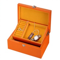Boîte de rangement à bijoux en bois massif orange de grande valeur : une boîte en bois pour l'organisation classifiée des montres et des accessoires