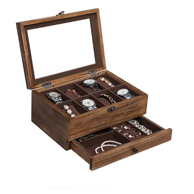 Kotak perhiasan jam tangan kotak penyimpanan kayu kenari Organizer kayu mewah kualitas tinggi