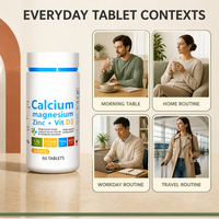 Comprimés de Calcium, Magnésium, Zinc et Vitamine D3 – Flacon de 60 Comprimés – Complément Alimentaire – Vente en Gros – Logo Personnalisé – OEM – Approvisionnement Direct Usine