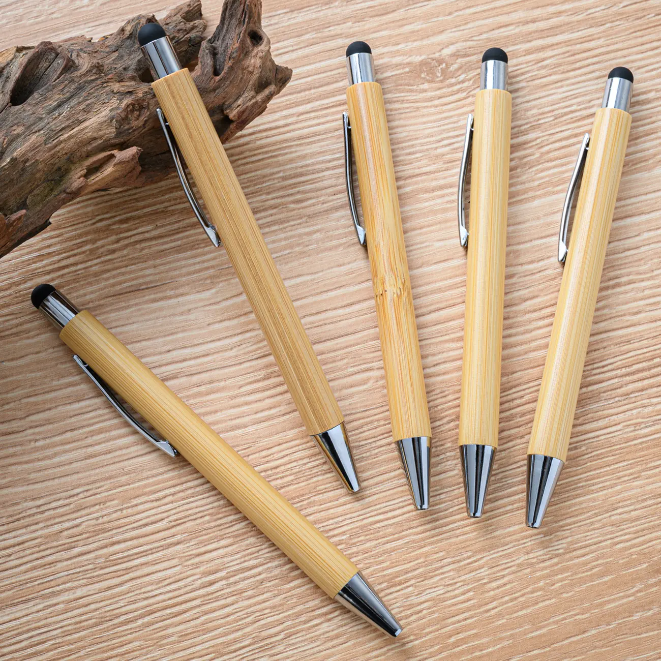 Kinglong Recycled Bamboo Ballpoint Pen With Stylus Pen 2 In 1 Eco Friendly Wood With Custom Logo