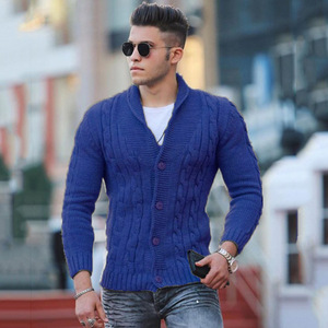 Cárdigan de <span class=keywords><strong>Hombre</strong></span>, Acrílico, Manga Larga, Corte Ajustado, con Cuello Camisero, Nueva Colección Otoño/Invierno |   Comercio transfronterizo para artículos |   Color Sólido - Product Image 3