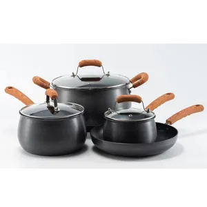 Panci dan panci memasak tahan lengket, 7 buah Set peralatan masak dengan lapisan Anodized keras dan panci masak Hotel dapur anti lengket