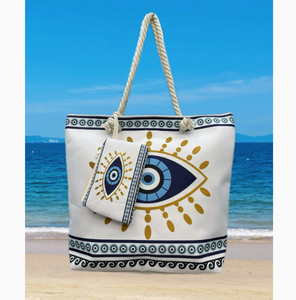 กระเป๋าชายหาดลายตาปีศาจดีไซน์ใหม่ PEIQUAN กระเป๋าสะพายไหล่ความจุมาก กระเป๋าโท้ท - Product Image 6