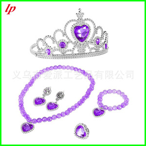 Purple Princess Crown <b>Magic</b> Wand Necklace Earrings Gloves <b>Set</b> 6 Pieces Heart-Shaped Rhinestone Birthday Costume Accessories - Product Image 4