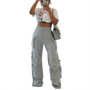 Jeans Ajustados Elásticos para Mujer, con Cordones de Fibra de Bambú/Algodón Lavado a la Piedra, Cintura Elástica y Bolsillos Tipo Cargo - Product Image 3