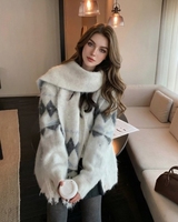 Gemütliche Argyle-Strickjacke - Weiche Mohair-Mischung, Oversize-Passform, Winterwärme & Schicker Stil für Damen, Perfekt für Freizeit & Büro
